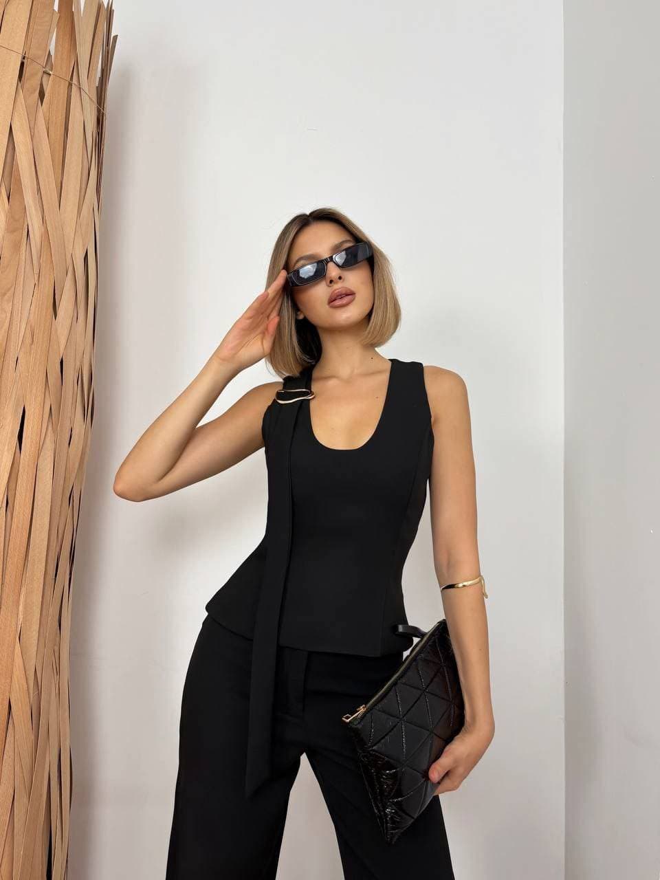 Fitted waistcoat and Trouser set Black