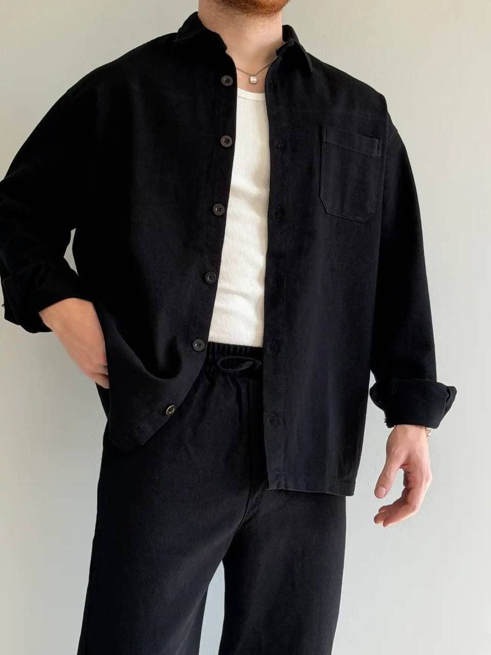 Loose Fit Courdary Shirt With Trouser Black