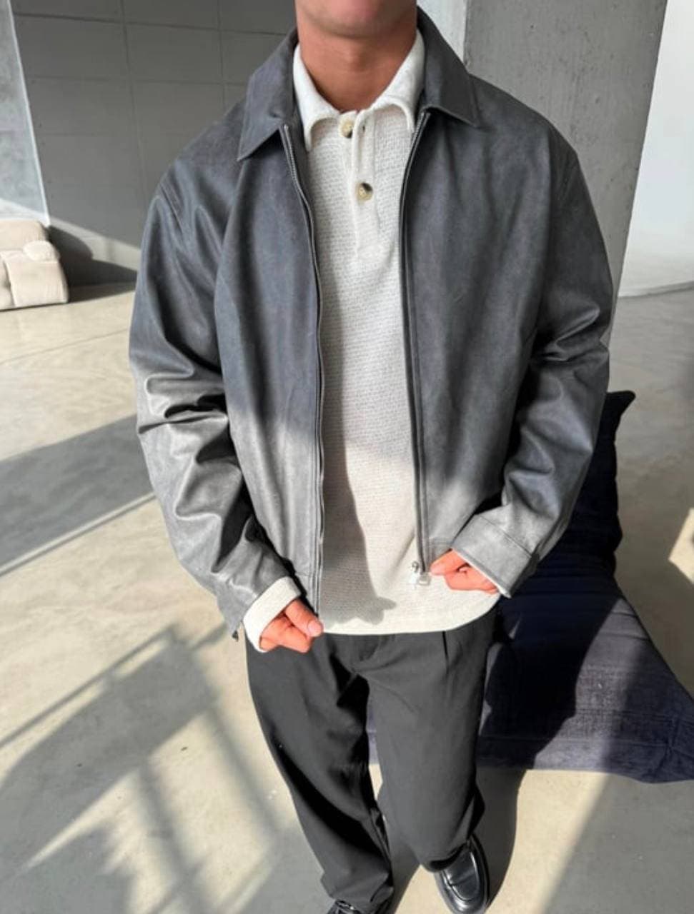 Leather Swing Top Jacket Gray