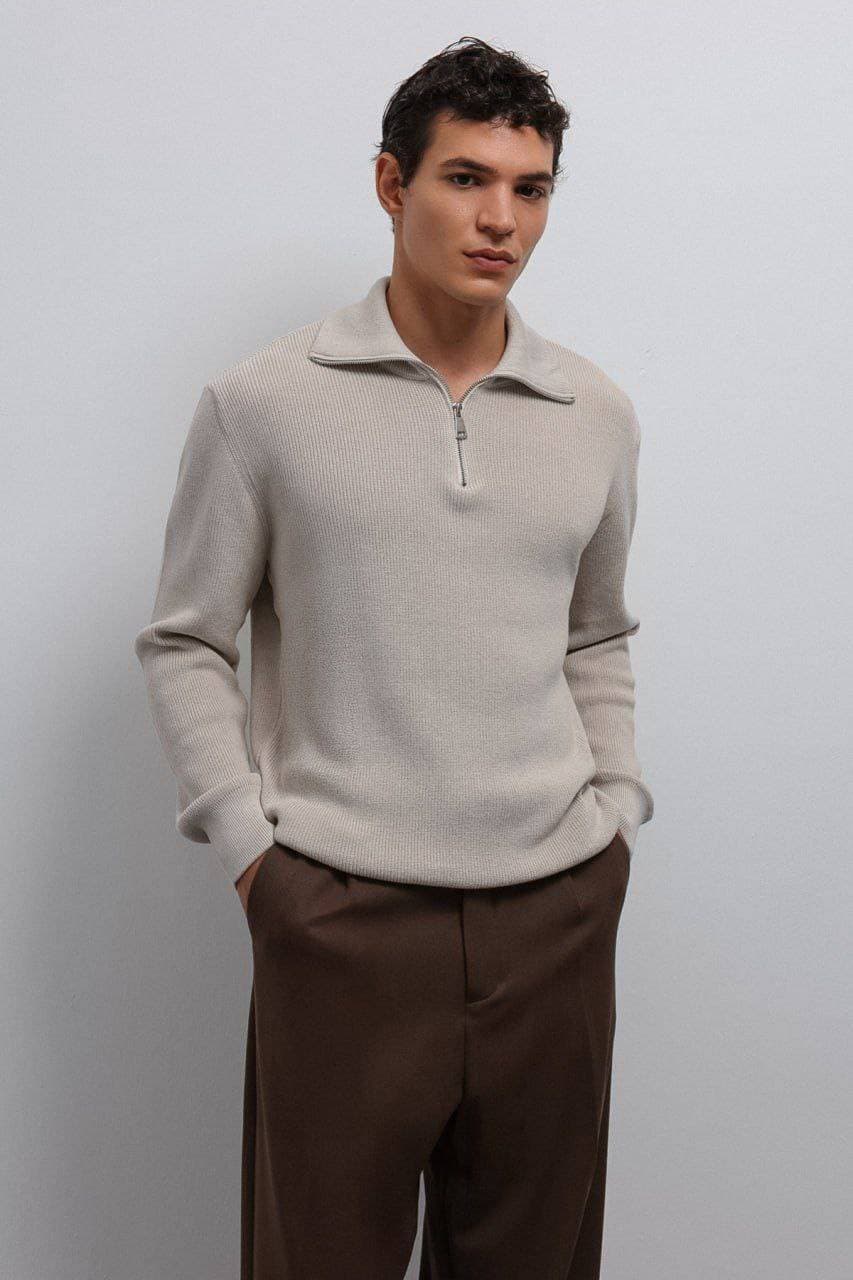Perkins-Neck Quarter Zip Sweater Cream