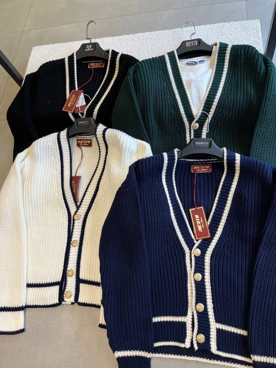 Gold Button Cardigan White