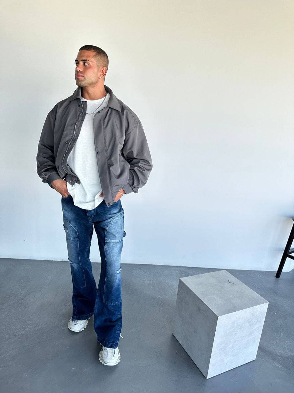 PUFFTECH Short Blouson Bomber Jacket Gray