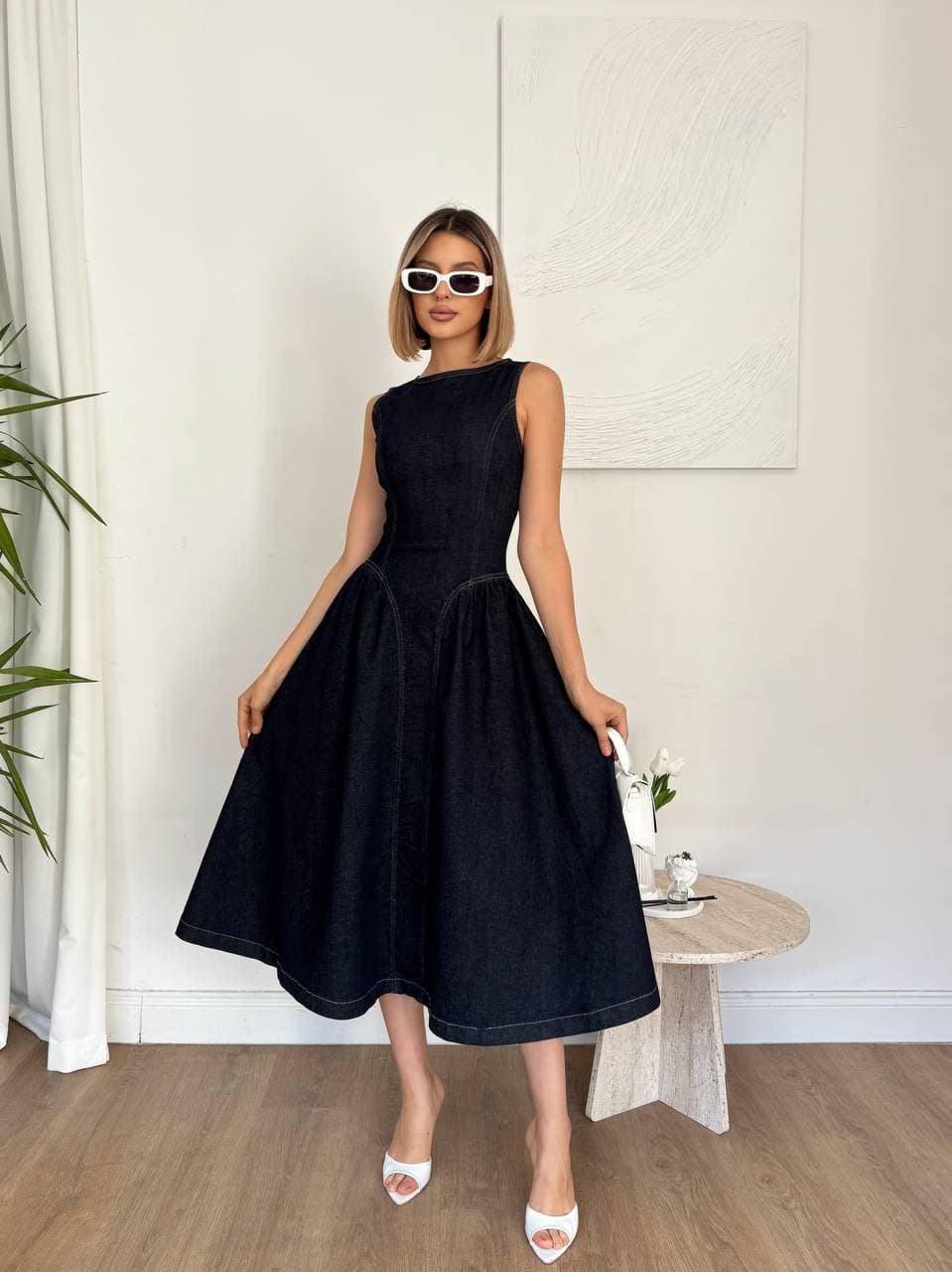 Drop waist Denim Dress Navy