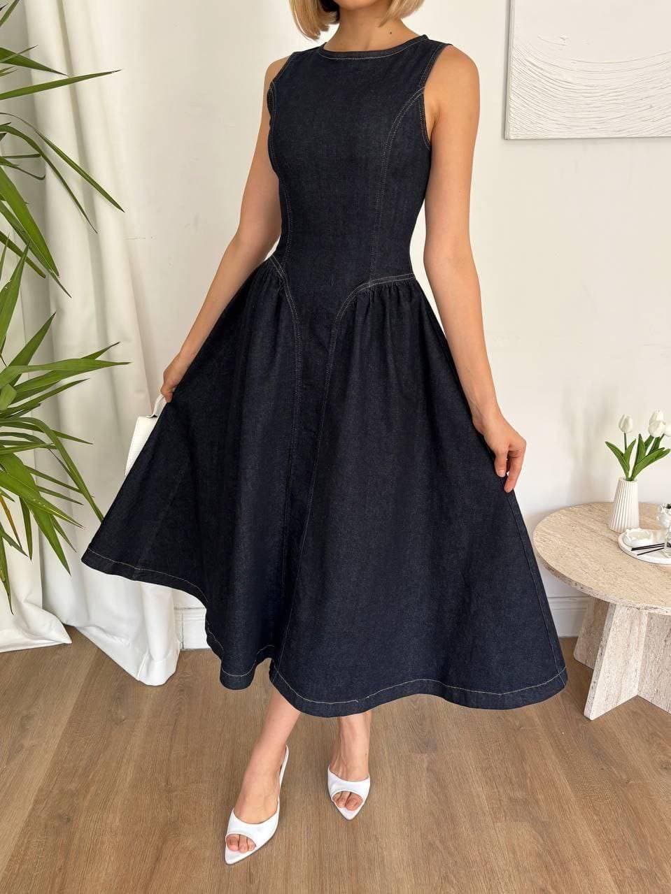 Drop waist Denim Dress Navy