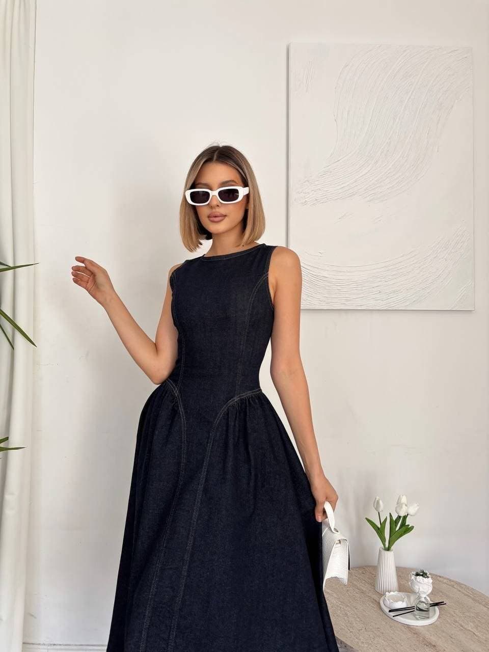 Drop waist Denim Dress Navy