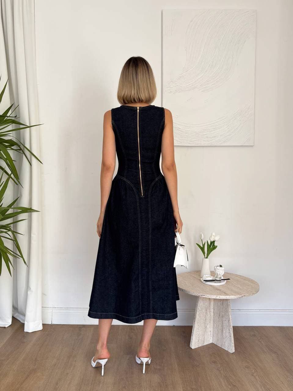 Drop waist Denim Dress Navy