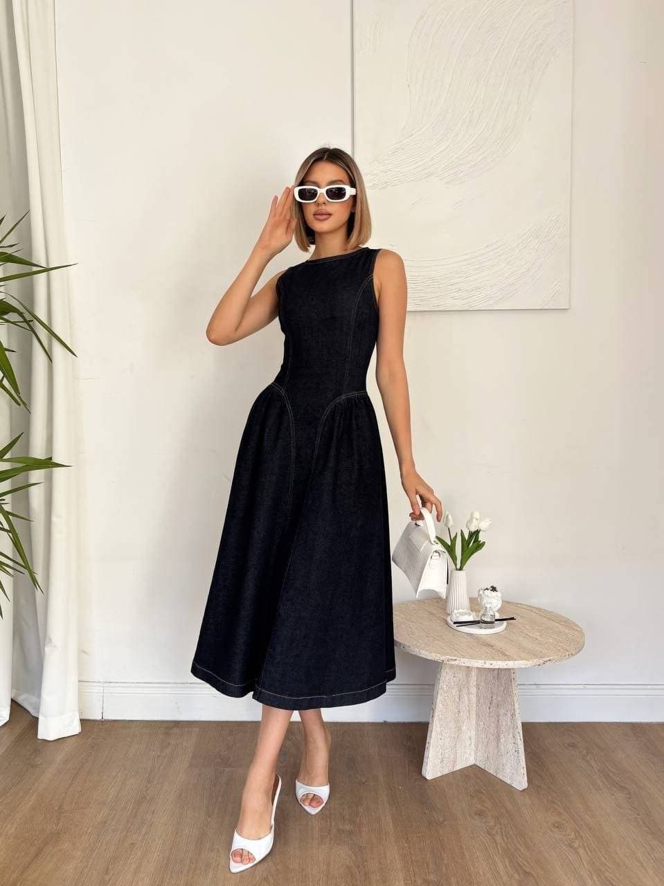 Drop waist Denim Dress Navy