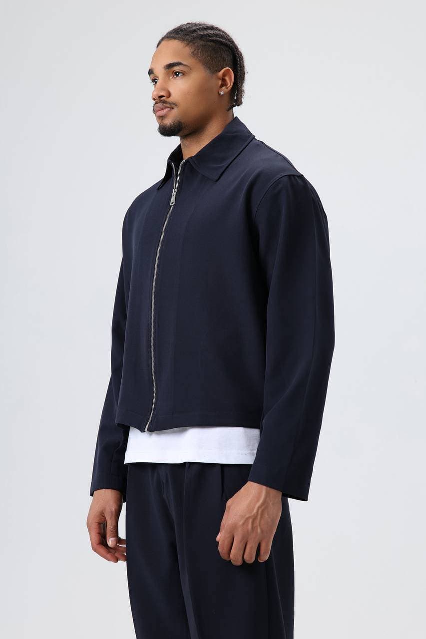 Smart Cropped Jacket With Matching Trouser Navy