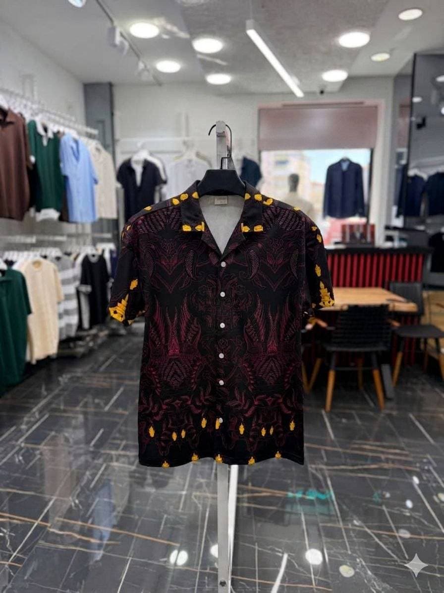 Dragon Print Cuban Shirt Black