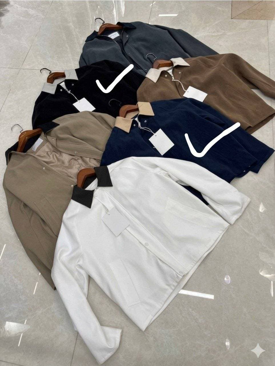 Contrasting Collar Courdary Jacket Blue