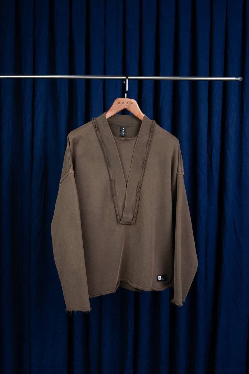 Street Wear V-neck sweatshirt(Tokyo vibe) Brown