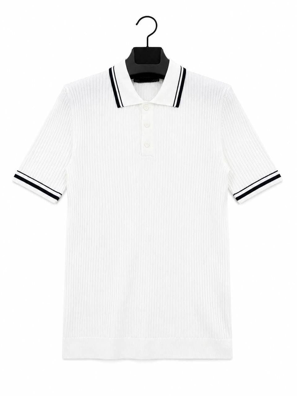 Rib Stitch Short Sleeve Polo White
