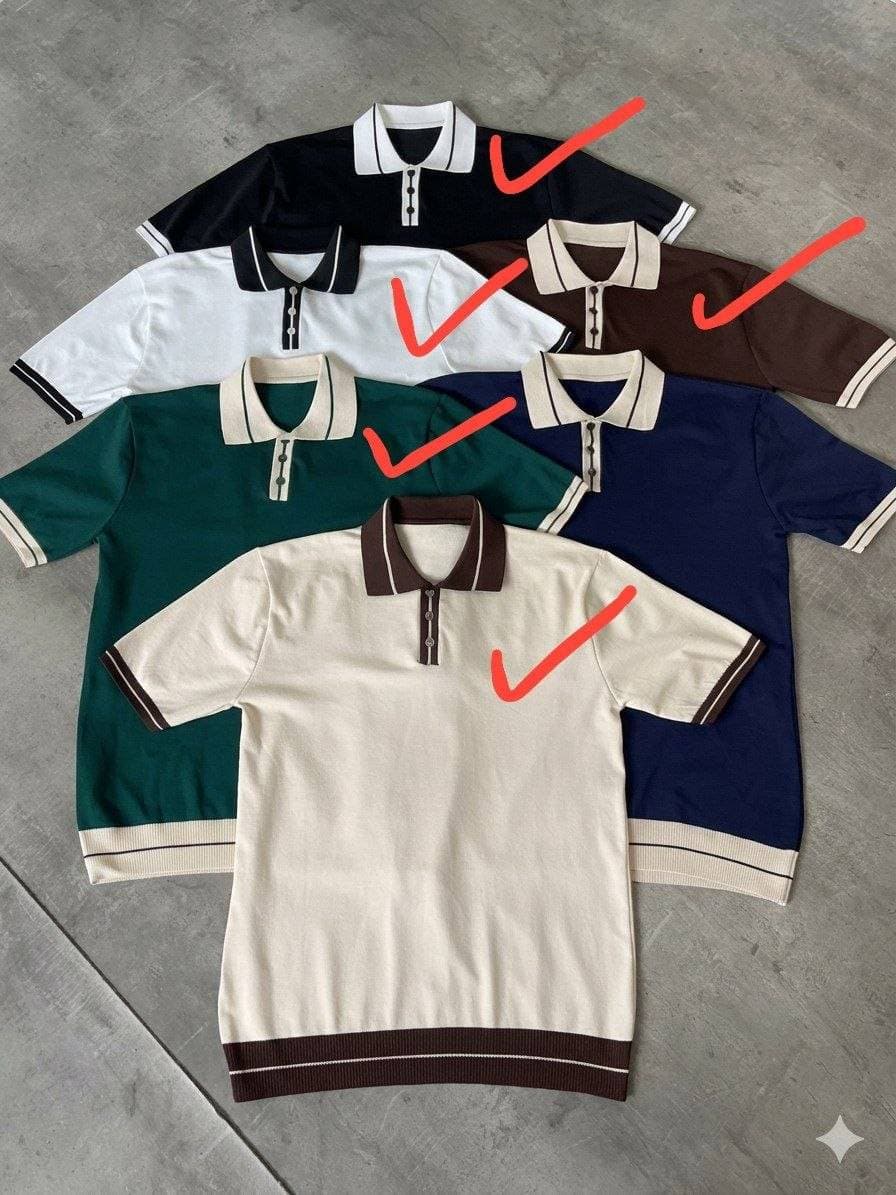 Structured Collar knit polo Shirts White