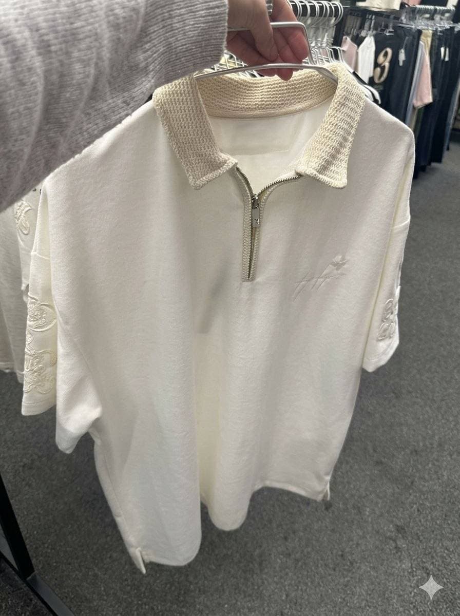 Embroidered Half Zip Oversize T-Shirt Unknown
