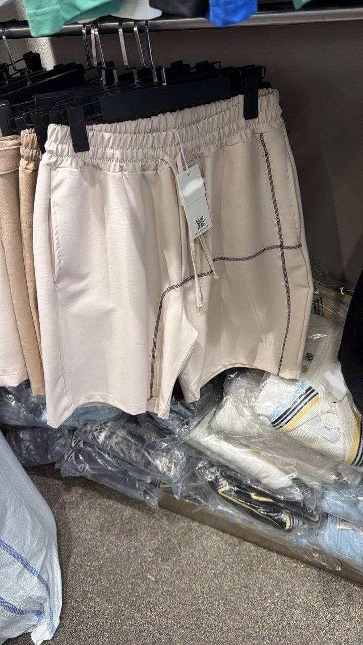 Contrast Stitch Shorts Beige